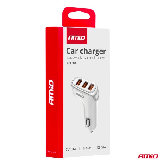 Amio - ΦΟΡΤΙΣΤΗΣ ΑΝΑΠΤΗΡΑ 12/24V ΜΕ 3 ΘΥΡΕΣ 3xUSB 15.5W 5V/3.1A ΛΕΥΚΟΣ - 1 Τεμ. (03885/AM)