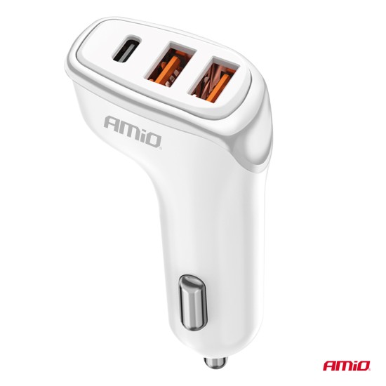 Amio - ΦΟΡΤΙΣΤΗΣ ΑΝΑΠΤΗΡΑ 12/24V ΜΕ 3 ΘΥΡΕΣ USB-C+2xUSB 38W 5V/3AQC ΤΑΧΕΙΑΣ ΦΟΡΤΙΣΗΣ ΛΕΥΚΟΣ - 1 Τεμ. (03886/AM)