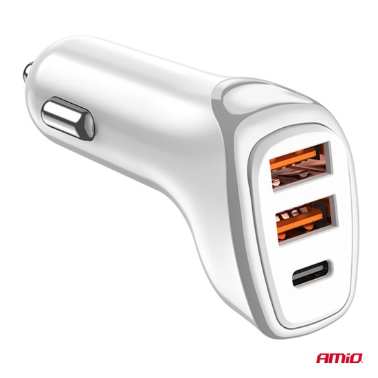 Amio - ΦΟΡΤΙΣΤΗΣ ΑΝΑΠΤΗΡΑ 12/24V ΜΕ 3 ΘΥΡΕΣ USB-C+2xUSB 38W 5V/3AQC ΤΑΧΕΙΑΣ ΦΟΡΤΙΣΗΣ ΛΕΥΚΟΣ - 1 Τεμ. (03886/AM)