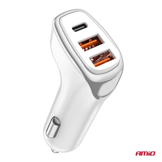 Amio - ΦΟΡΤΙΣΤΗΣ ΑΝΑΠΤΗΡΑ 12/24V ΜΕ 3 ΘΥΡΕΣ USB-C+2xUSB 38W 5V/3AQC ΤΑΧΕΙΑΣ ΦΟΡΤΙΣΗΣ ΛΕΥΚΟΣ - 1 Τεμ. (03886/AM)