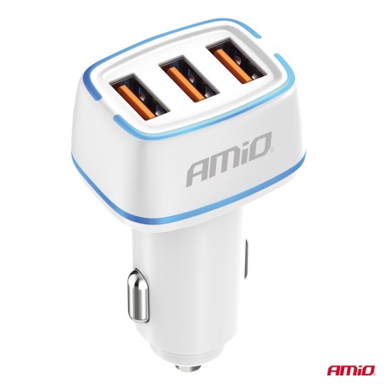 Amio - ΦΟΡΤΙΣΤΗΣ ΑΝΑΠΤΗΡΑ 12/24V ΜΕ 3 ΘΥΡΕΣ 3xUSB 30W 5V/3.0A ΛΕΥΚΟΣ 1 - 1 ΤΕΜ. (03889/AM)