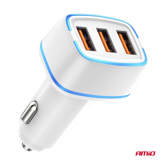 Amio - ΦΟΡΤΙΣΤΗΣ ΑΝΑΠΤΗΡΑ 12/24V ΜΕ 3 ΘΥΡΕΣ 3xUSB 30W 5V/3.0A ΛΕΥΚΟΣ 1 - 1 ΤΕΜ. (03889/AM)