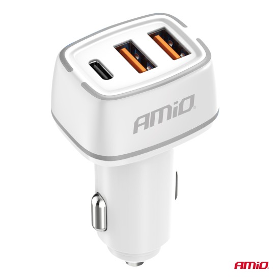 Amio - ΦΟΡΤΙΣΤΗΣ ΑΝΑΠΤΗΡΑ 12/24V ΜΕ 3 ΘΥΡΕΣ USB-C+2xUSB 32W 5V/3AQC ΤΑΧΕΙΑΣ ΦΟΡΤΙΣΗΣ ΛΕΥΚΟΣ - 1 ΤΕΜ. (03890/AM)