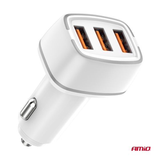 Amio - ΦΟΡΤΙΣΤΗΣ ΑΝΑΠΤΗΡΑ 12/24V ΜΕ 3 ΘΥΡΕΣ USB-C+2xUSB 32W 5V/3AQC ΤΑΧΕΙΑΣ ΦΟΡΤΙΣΗΣ ΛΕΥΚΟΣ - 1 ΤΕΜ. (03890/AM)