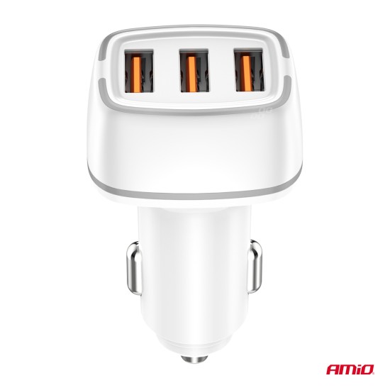 Amio - ΦΟΡΤΙΣΤΗΣ ΑΝΑΠΤΗΡΑ 12/24V ΜΕ 3 ΘΥΡΕΣ USB-C+2xUSB 32W 5V/3AQC ΤΑΧΕΙΑΣ ΦΟΡΤΙΣΗΣ ΛΕΥΚΟΣ - 1 ΤΕΜ. (03890/AM)