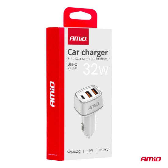 Amio - ΦΟΡΤΙΣΤΗΣ ΑΝΑΠΤΗΡΑ 12/24V ΜΕ 3 ΘΥΡΕΣ USB-C+2xUSB 32W 5V/3AQC ΤΑΧΕΙΑΣ ΦΟΡΤΙΣΗΣ ΛΕΥΚΟΣ - 1 ΤΕΜ. (03890/AM)