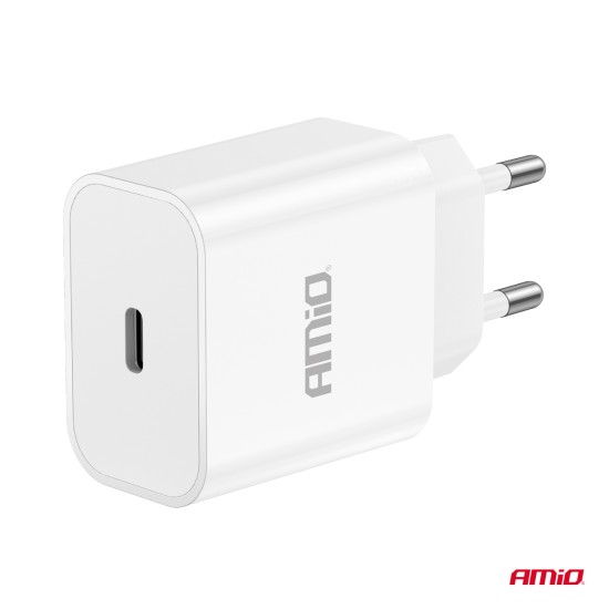 Amio - ΦΟΡΤΙΣΤΗΣ ΚΙΝΗΤΟY ΟΙΚΙΑΚΗ ΠΡΙΖΑ 1ΘΥΡΑ USB-C 20W 5V/3AQC ΛΕΥΚΟΣ - 1 ΤΕΜ. (03891/AM)
