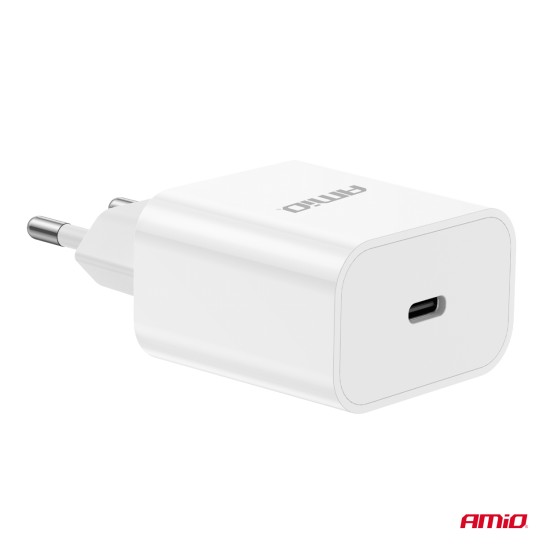 Amio - ΦΟΡΤΙΣΤΗΣ ΚΙΝΗΤΟY ΟΙΚΙΑΚΗ ΠΡΙΖΑ 1ΘΥΡΑ USB-C 20W 5V/3AQC ΛΕΥΚΟΣ - 1 ΤΕΜ. (03891/AM)