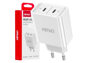 Amio - ΦΟΡΤΙΣΤΗΣ ΚΙΝΗΤΟY ΟΙΚΙΑΚΗ ΠΡΙΖΑ 2ΘΥΡΕΣ 2xUSB-C 40W 5V/3AQC ΛΕΥΚΟΣ - 1 ΤΕΜ. (03892/AM)