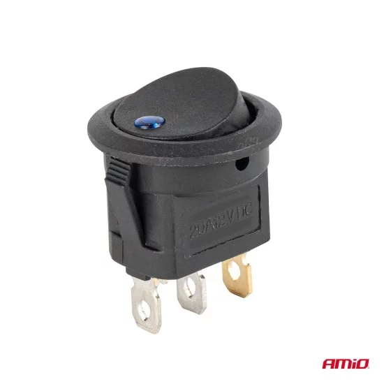 Amio - ΔΙΑΚΟΠΤΗΣ 12V ON/OFF ΣΤΡΟΓΓΥΛΟΣ ΜΕ 3 ΕΠΑΦΕΣ ΜΠΛΕ LED - 1 τεμ. (03963/AM)