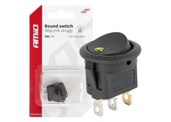 Amio - ΔΙΑΚΟΠΤΗΣ 12V ON/OFF ΣΤΡΟΓΓΥΛΟΣ ΜΕ 3 ΕΠΑΦΕΣ ΠΡΑΣΙΝΟΣ LED - 1 τεμ. (03964/AM)
