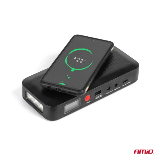 Amio - ΕΚΚΙΝΗΤΗΣ ΜΠΑΤΑΡΙΑΣ - STARTER POWERBANK 12V 4000mAh 800A ΜΕ ΟΘΟΝΗ LCD & ΑΣΥΡΜΑΤΗ ΦΟΡΤΙΣΗ - 1 τεμ. (04055/AM)