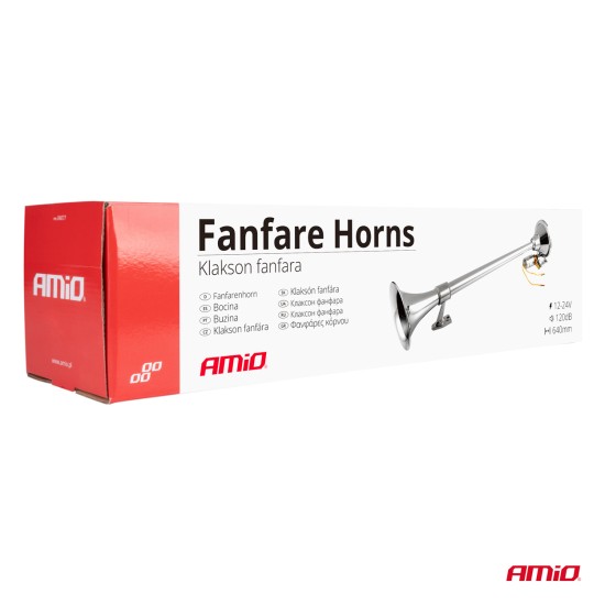 Amio - ΚΟΡΝΑ ΠΝΕΥΜΑΤΙΚΗ ΜΟΝΗ 12/24V 150dB ΜΗΚΟΣ:64 cm ΧΡΩΜΙΟ - 1 ΤΕΜ. (04076/AM)