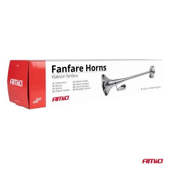 Amio - ΚΟΡΝΑ ΠΝΕΥΜΑΤΙΚΗ ΜΟΝΗ 12/24V 115dB LOW TONE ΜΗΚΟΣ:620mm ΧΡΩΜΙΟ - 1 ΤΕΜ. (04078/AM)