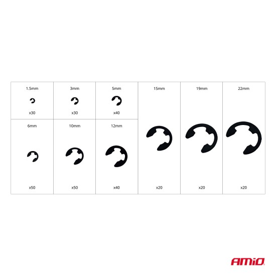 Amio - ΚΛΙΠΣ/ΑΣΦΑΛΕΙΕΣ ΕΞΩΤΕΡΙΚΕΣ E-CLIP ΜΕΤΑΛΛΙΚΑ ΣΕΤ ΔΙΑΦΟΡΑ ΜΕΓΕΘΗ - 300 τεμ. (04124/AM)