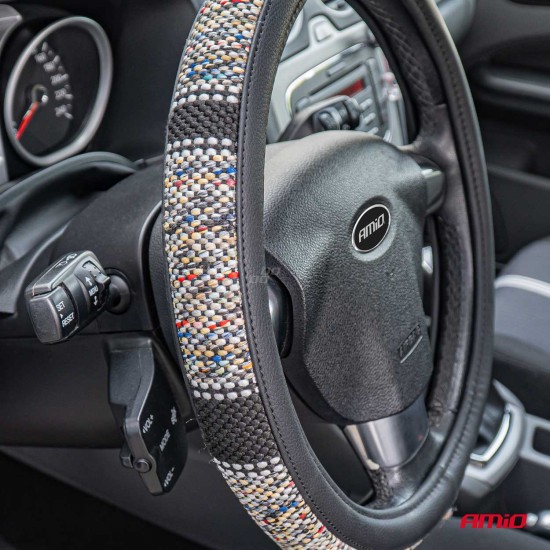 Amio - ΚΑΛΥΜΜΑ ΤΙΜΟΝΙΟΥ SWC-59 (M) 37>39cm ΜΑΥΡΟ ΜΕ ΣΧΕΔΙΟ ΠΟΛΥΧΡΩΜΗ ΨΑΘΑ - 1 ΤΕΜ. (04169/AM)