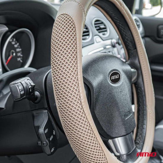 Amio - ΚΑΛΥΜΜΑ ΤΙΜΟΝΙΟΥ SWC-61 (M) 37>39cm ΜΠΕΖ ΜΕ ΤΡΥΠΗΤΟ ΣΧΕΔΙΟ ΣΤΑ ΠΛΑΙΝΑ - 1 ΤΕΜ. (04171/AM)