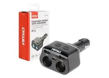 Amio - ΑΝΤΑΠΤΟΡΑΣ ΑΝΑΠΤΗΡΑ ΔΙΠΛΟΣ 12/24V ΜΕ ΒΟΛΤΟΜΕΤΡΟ ΜΕ 3 ΘΥΡΕΣ USB - 1 Τεμ. (04173/AM)