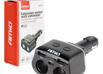 Amio - ΑΝΤΑΠΤΟΡΑΣ ΑΝΑΠΤΗΡΑ ΔΙΠΛΟΣ 12/24V ΜΕ ΒΟΛΤΟΜΕΤΡΟ ΜΕ 3 ΘΥΡΕΣ USB - 1 Τεμ. (04173/AM)