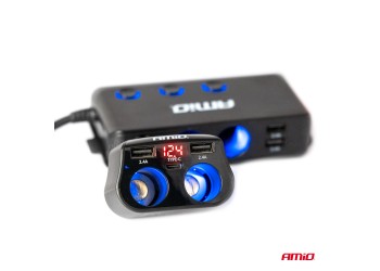 Amio - ΑΝΤΑΠΤΟΡΑΣ ΑΝΑΠΤΗΡΑ ΔΙΠΛΟΣ 12/24V ΜΕ ΒΟΛΤΟΜΕΤΡΟ ΜΕ 3 ΘΥΡΕΣ USB - 1 Τεμ. (04173/AM)