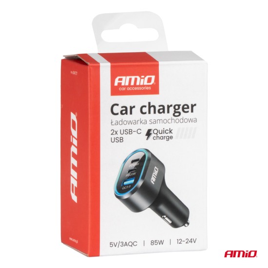 Amio - ΦΟΡΤΙΣΤΗΣ ΑΝΑΠΤΗΡΑ ΜΕ 3 ΘΥΡΕΣ 2xUSB-C 65W/20W+USB-A QUICK CHARGE 3.0 ΜΑΥΡΟ - 1 Τεμ. (04177/AM)