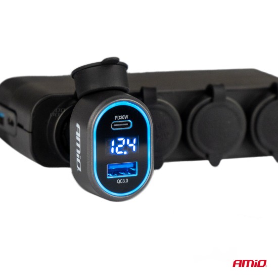 Amio - ΦΟΡΤΙΣΤΗΣ ΑΝΑΠΤΗΡΑ ΜΕ 2 ΘΥΡΕΣ USB-C+USB-A QUICK CHARGE 3.0 30W ΜΕ ΒΟΛΤΟΜΕΤΡΟ ΜΑΥΡΟ - 1 Τεμ. (04178/AM)