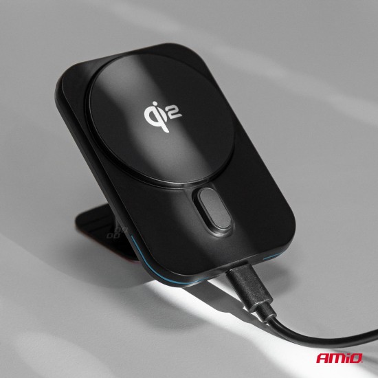 Amio - ΒΑΣΗ ΣΤΗΡΙΞΗΣ ΚΙΝΗΤΟΥ ΓΙΑ ΑΕΡΑΓΩΓΟ ΜΑΓΝΗΤΙΚΗ ΜΕ ΑΣΥΡΜΑΤΗ ΦΟΡΤΙΣΗ QUICK CHARGE QI2 15W 360° - 1 Τεμ. (04179/AM)