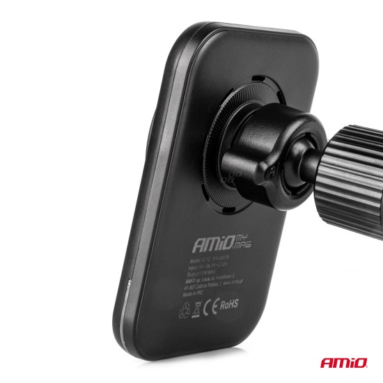 Amio - ΒΑΣΗ ΣΤΗΡΙΞΗΣ ΚΙΝΗΤΟΥ ΓΙΑ ΑΕΡΑΓΩΓΟ ΜΑΓΝΗΤΙΚΗ ΜΕ ΑΣΥΡΜΑΤΗ ΦΟΡΤΙΣΗ QUICK CHARGE QI2 15W 360° - 1 Τεμ. (04179/AM)