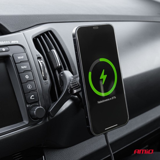 Amio - ΒΑΣΗ ΣΤΗΡΙΞΗΣ ΚΙΝΗΤΟΥ ΓΙΑ ΑΕΡΑΓΩΓΟ ΜΑΓΝΗΤΙΚΗ ΜΕ ΑΣΥΡΜΑΤΗ ΦΟΡΤΙΣΗ QUICK CHARGE QI2 15W 360° - 1 Τεμ. (04180/AM)