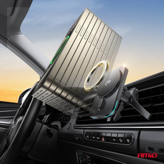 Amio - ΒΑΣΗ ΣΤΗΡΙΞΗΣ ΚΙΝΗΤΟΥ ΓΙΑ ΑΕΡΑΓΩΓΟ ΜΑΓΝΗΤΙΚΗ ΜΕ ΑΣΥΡΜΑΤΗ ΦΟΡΤΙΣΗ QUICK CHARGE QI2 15W 360° - 1 Τεμ. (04180/AM)