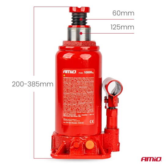 Amio - ΓΡΥΛΟΣ ΥΔΡΑΥΛΙΚΟΣ 10 ΤΟΝΩΝ (10.000kg) ΑΝΥΨΩΣΗ: 200-385mm ΜΕ ΒΑΛΙΤΣΑΚΙ - 1 τεμ. (04184/AM)