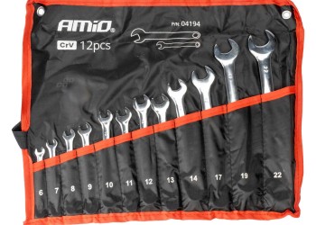 Amio - ΕΡΓΑΛΕΙΟΘΗΚΗ ΜΕ ΤΣΕΠΕΣ ΜΕ ΚΛΕΙΔΙΑ ΓΕΡΜΑΝΟΠΟΛΥΓΩΝΑ ΧΡΩΜΙΟ-ΒΑΝΑΔΙΟ (CRV) 6>22mm - 12 ΤΕΜ. (04194/AM)