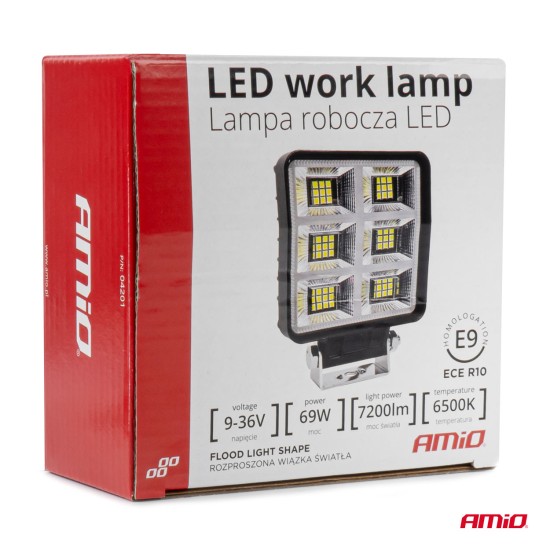 Amio - ΠΡΟΒΟΛΕΑΣ ΕΡΓΑΣΙΑΣ ΤΕΤΡΑΓΩΝΟΣ LED 69W 9-36V 7.200lm 6.500K AWL60 - 1 ΤΕΜ. (04201/AM)