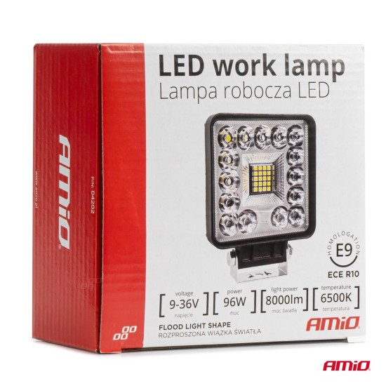 Amio - ΠΡΟΒΟΛΕΑΣ ΕΡΓΑΣΙΑΣ ΤΕΤΡΑΓΩΝΟΣ LED 96W 9-36V 8.000lm 6.500K AWL61 - 1 ΤΕΜ. (04202/AM)