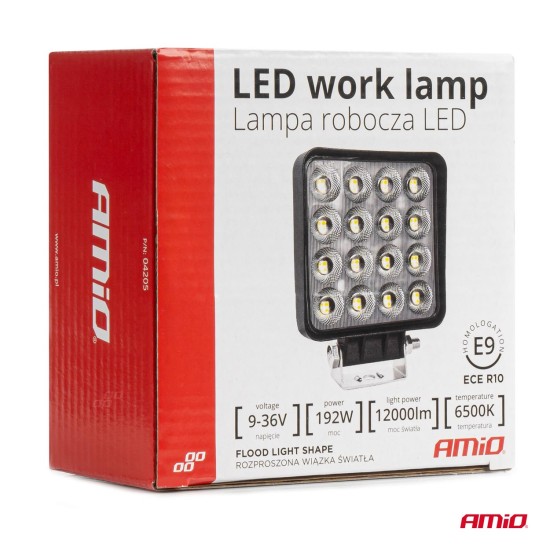 Amio - ΠΡΟΒΟΛΕΑΣ ΕΡΓΑΣΙΑΣ ΤΕΤΡΑΓΩΝΟΣ LED 192W 9-36V 12.000lm 6.500K AWL64 - 1 ΤΕΜ. (04205/AM)