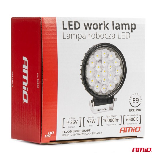 Amio - ΠΡΟΒΟΛΕΑΣ ΕΡΓΑΣΙΑΣ ΣΤΡΟΓΓΥΛΟΣ LED 57W 9-36V 10.000lm 6.500K AWL65 - 1 ΤΕΜ. (04206/AM)