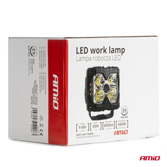 Amio - ΠΡΟΒΟΛΕΑΣ ΕΡΓΑΣΙΑΣ ΤΕΤΡΑΓΩΝΟΣ LED 60W 9-36V 6.000lm 6.500K 95x80x90mm AWL67 - 1 ΤΕΜ. (04208/AM)