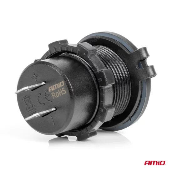 Amio - ΠΡΙΖΑ ΜΕ 2 ΘΥΡΕΣ USB-C ΚΑΙ ΚΑΠΑΚΙ 12/24V ΑΔΙΑΒΡΟΧΗ ΜΕ ΚΟΚΚΙΝΟ LED ΦΩΣ ΜΑΥΡΗ - 1 τεμ. (04223/AM)