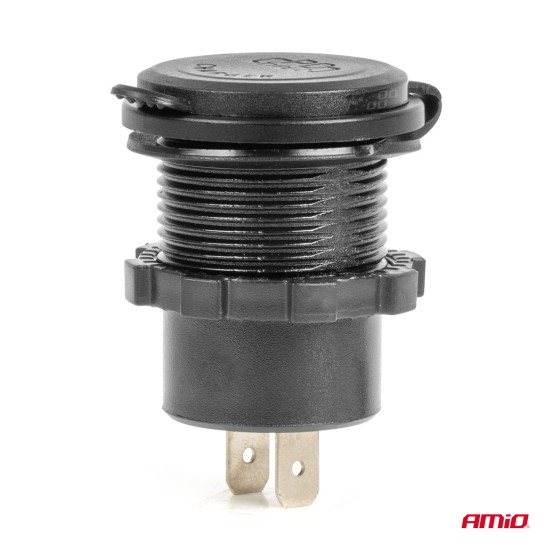 Amio - ΠΡΙΖΑ ΜΕ 2 ΘΥΡΕΣ USB-C ΜΕ ΔΙΑΚΟΠΤΗ ΚΑΙ ΚΑΠΑΚΙ 12/24V ΑΔΙΑΒΡΟΧΗ ΜΕ ΚΟΚΚΙΝΟ LED ΦΩΣ ΜΑΥΡΗ - 1 Τεμ. (04224/AM)