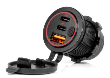 Amio - ΠΡΙΖΑ ΜΕ 3 ΘΥΡΕΣ(USB+2xUSB-C) ΜΕ ΔΙΑΚΟΠΤΗ ΚΑΙ ΚΑΠΑΚΙ 12/24V QUICK CHARGE 3.0 ΑΔΙΑΒΡΟΧΗ ΜΑΥΡΗ - 1 Τεμ. (04227/AM)