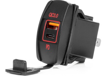 Amio - ΠΡΙΖΑ ΜΕ 2 ΘΥΡΕΣ-USB & USB-C ΚΑΙ ΚΑΠΑΚΙ 12/24V QUICK CHARGE 3.0 ΑΔΙΑΒΡΟΧΗ ΜΑΚΡΟΣΤΕΝΟ ΣΧΗΜΑ ΜΑΥΡΗ - 1 Τεμ. (04229/AM)