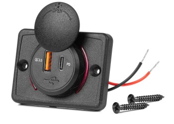 Amio - ΠΡΙΖΑ ΜΕ 2 ΘΥΡΕΣ-USB+USB-C ΚΑΙ ΚΑΠΑΚΙ 12/24V QUICK CHARGE 3.0 ΑΔΙΑΒΡΟΧΗ ΤΕΤΡΑΓΩΝΟ ΣΧΗΜΑ ΜΑΥΡΗ - 1 Τεμ. (04231/AM)