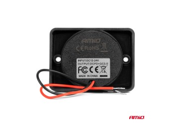 Amio - ΠΡΙΖΑ ΜΕ 2 ΘΥΡΕΣ-USB+USB-C ΚΑΙ ΚΑΠΑΚΙ 12/24V QUICK CHARGE 3.0 ΑΔΙΑΒΡΟΧΗ ΤΕΤΡΑΓΩΝΟ ΣΧΗΜΑ ΜΑΥΡΗ - 1 Τεμ. (04231/AM)