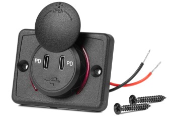 Amio - ΠΡΙΖΑ ΜΕ 2 ΘΥΡΕΣ USB ΚΑΙ ΚΑΠΑΚΙ 12/24V ΑΔΙΑΒΡΟΧΗ ΤΕΤΡΑΓΩΝΟ ΣΧΗΜΑ ΜΕ ΚΟΚΚΙΝΟ LED ΦΩΣ ΜΑΥΡΗ - 1 Τεμ. (04232/AM)