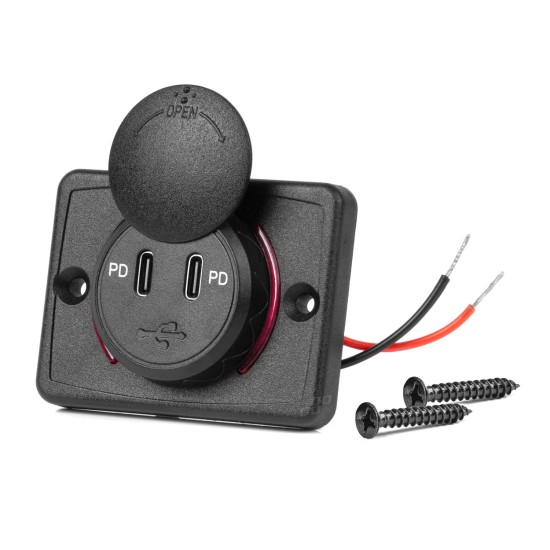 Amio - ΠΡΙΖΑ ΜΕ 2 ΘΥΡΕΣ USB ΚΑΙ ΚΑΠΑΚΙ 12/24V ΑΔΙΑΒΡΟΧΗ ΤΕΤΡΑΓΩΝΟ ΣΧΗΜΑ ΜΕ ΚΟΚΚΙΝΟ LED ΦΩΣ ΜΑΥΡΗ - 1 Τεμ. (04232/AM)