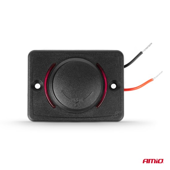 Amio - ΠΡΙΖΑ ΜΕ 2 ΘΥΡΕΣ USB ΚΑΙ ΚΑΠΑΚΙ 12/24V ΑΔΙΑΒΡΟΧΗ ΤΕΤΡΑΓΩΝΟ ΣΧΗΜΑ ΜΕ ΚΟΚΚΙΝΟ LED ΦΩΣ ΜΑΥΡΗ - 1 Τεμ. (04232/AM)