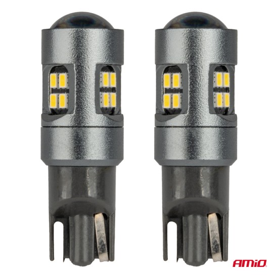 Amio - ΛΑΜΠΑΚΙΑ T10 W5W 12V/24V LED CAN-BUS 16xSMD 2016 ΛΕΥΚΟ ΦΩΣ 5.500K (ΣΕ ΧΡΩΜΑ ΧΡΩΜΙΟΥ) - 2 ΤΕΜ. (04234/AM)