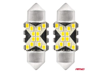 Amio - ΛΑΜΠΑΚΙΑ ΠΛΑΦΟΝΙΕΡΑΣ 31mm 12/24V C5W 5500K 12xSMD 2016 CAN-BUS FESTOON (ΛΕΥΚΟ) - 2 ΤΕΜ. (04235/AM)