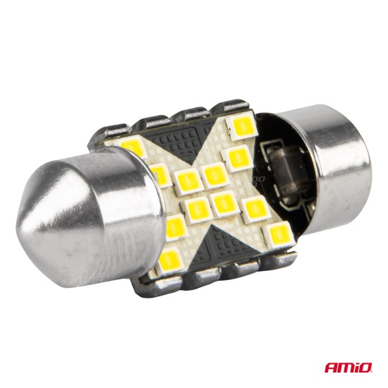 Amio - ΛΑΜΠΑΚΙΑ ΠΛΑΦΟΝΙΕΡΑΣ 31mm 12/24V C5W 5500K 12xSMD 2016 CAN-BUS FESTOON (ΛΕΥΚΟ) - 2 ΤΕΜ. (04235/AM)