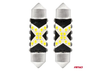 Amio - ΛΑΜΠΑΚΙΑ ΠΛΑΦΟΝΙΕΡΑΣ 36mm 12/24V C5W 5500K 12xSMD 2016 CAN-BUS FESTOON (ΛΕΥΚΟ) - 2 ΤΕΜ. (04236/AM)